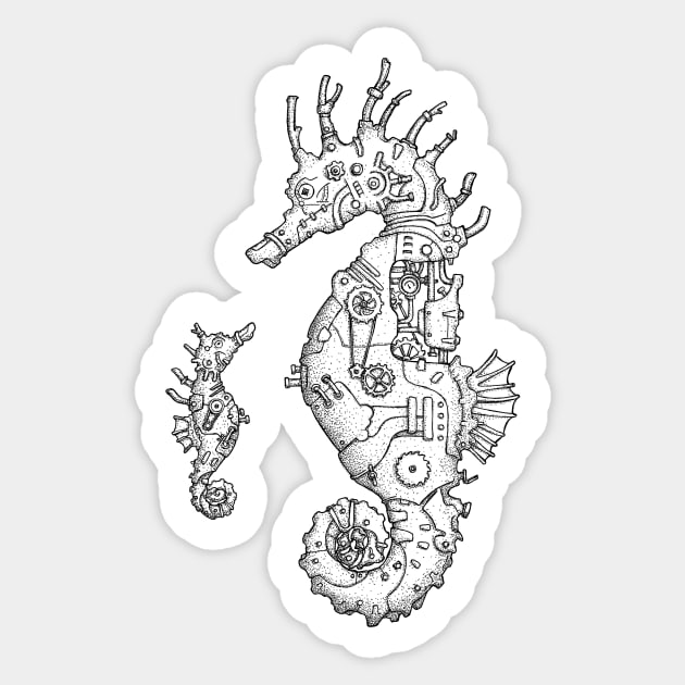 Steampunk Seahorses Sticker by SamDeaconArt